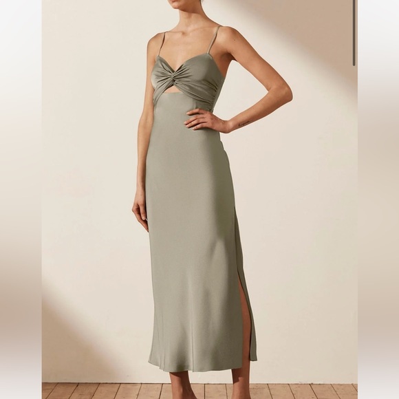 SHONA JOY - Luxe Twist Front Sleeveless Midi Dress - Eucalyptus NWT - Picture 2 of 6
